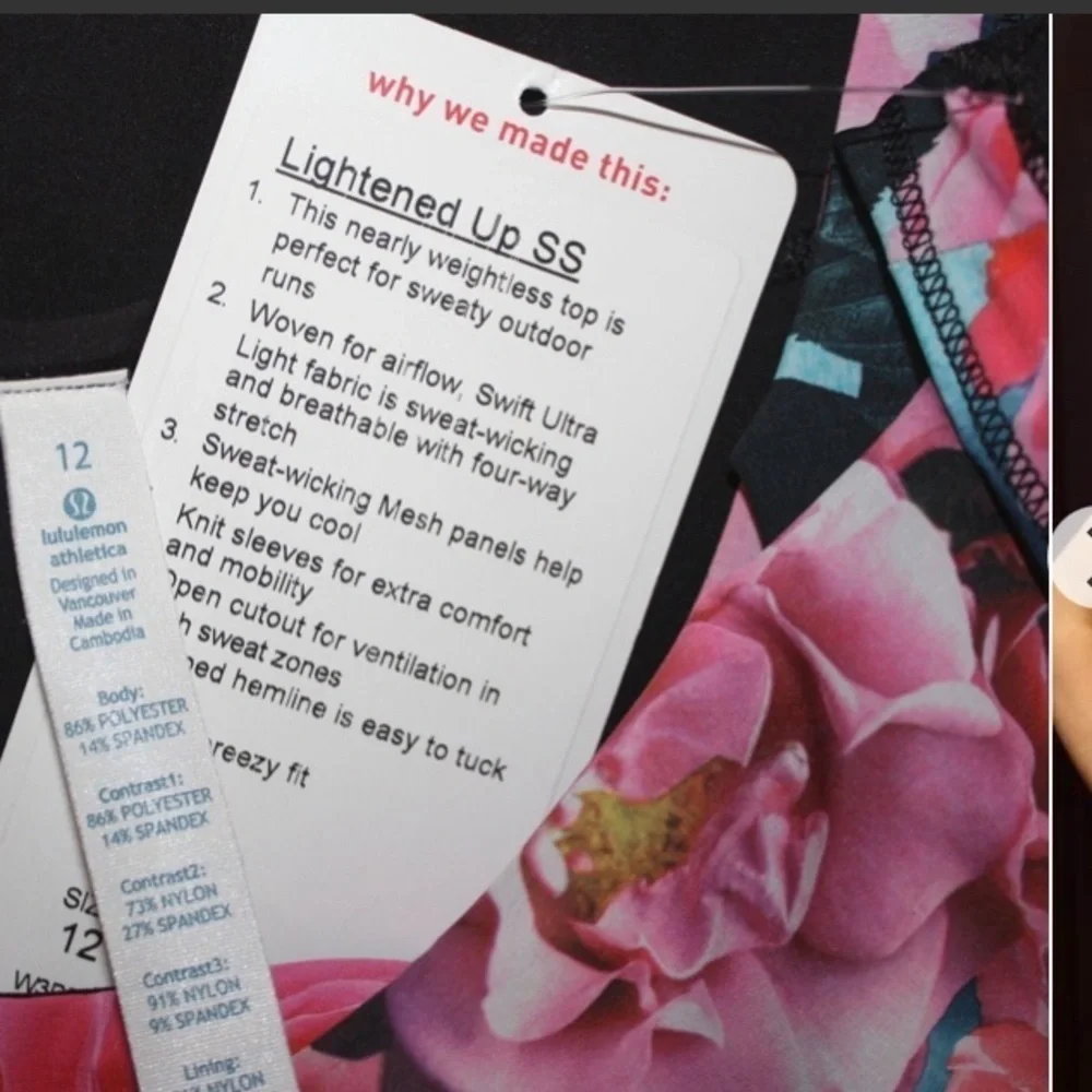 Lululemon Lighten up top in rose prints J125